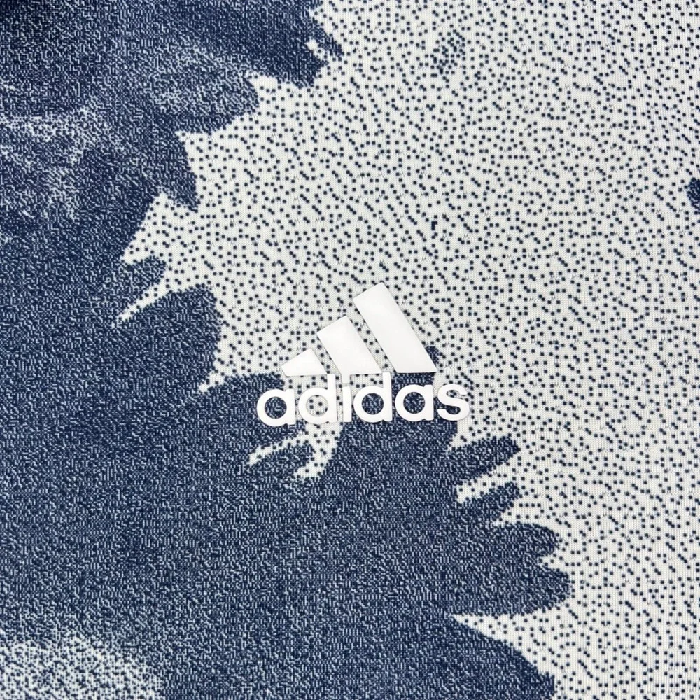 Adidas Golf Polo Shirt Mens XL Blue White Abstract Floral Mesh Performance Pique